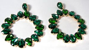 Vintage Huge Green Crystal Dangling Earrings - JD10312