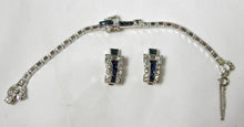Load image into Gallery viewer, Vintage Signed Mazer Faux Sapphire &amp; Crystal Buckle Bracelet &amp; Earrings Set