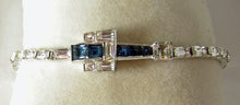 Load image into Gallery viewer, Vintage Signed Mazer Faux Sapphire &amp; Crystal Buckle Bracelet &amp; Earrings Set