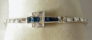 Vintage Signed Mazer Faux Sapphire & Crystal Buckle Bracelet & Earrings Set