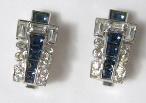 Vintage Signed Mazer Faux Sapphire & Crystal Buckle Bracelet & Earrings Set