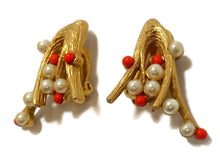 Load image into Gallery viewer, Vintage Signed Joseph Mazer Faux Pearl &amp; Coral Bead Earrings