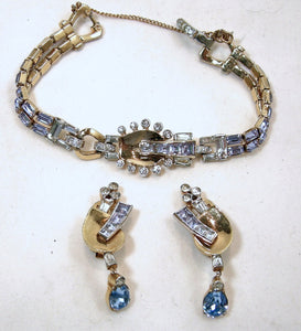 Vintage Signed Mazer Bros. Crystal Bracelet & Earring Set