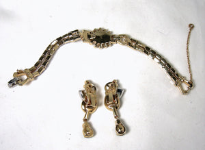 Vintage Signed Mazer Bros. Crystal Bracelet & Earring Set