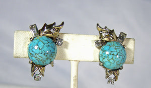 Vintage Signed Mazer Bros Faux Turquoise Earrings  - JD10433