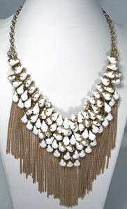 Victorian Revival Milk Glass Necklace With Dangling Chains  - JD10286
