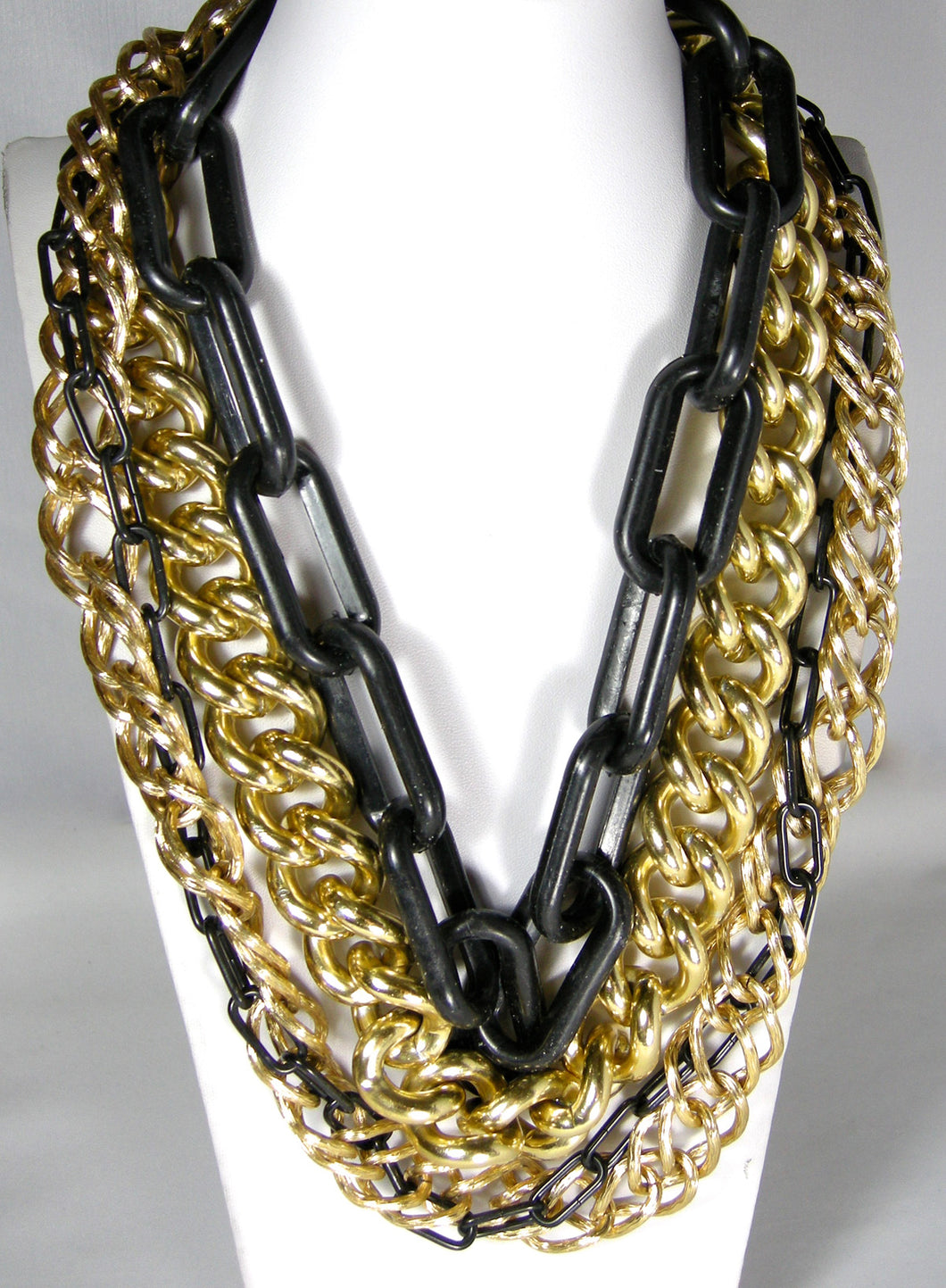 Dramatic Vintage Black & Gold Multi-Chain Necklace - JD10226