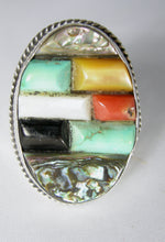 Load image into Gallery viewer, Vintage Amazing Sterling Navajo Pawn Multi-Turquoise Ring