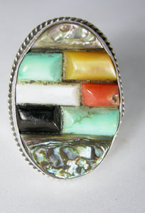 Vintage Amazing Sterling Navajo Pawn Multi-Turquoise Ring