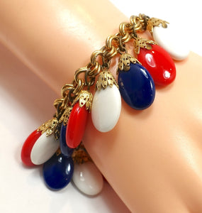 Vintage Signed Napier Red, White & Blue Drops Bracelet