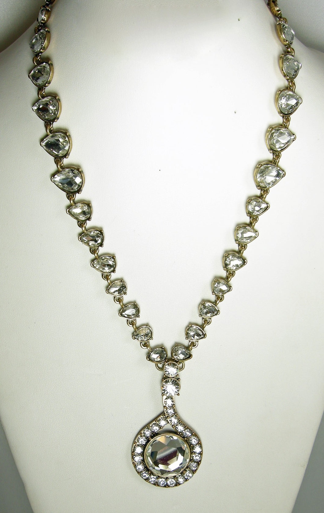 Signed Vintage Oscar de la Renta Clear Crystal Drop Necklace