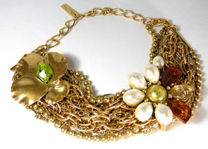 Vintage Multi-Chain Oscar de la Renta Dog Collar Multi-Chain Floral Necklace - JD10218