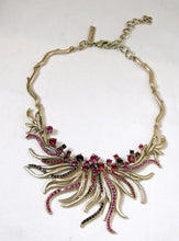 Load image into Gallery viewer, Signed Oscar de la Renta Red, Pink &amp; Amethyst Color Crystals Bib Necklace