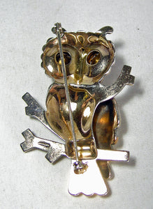 Vintage Large Sterling Decorative Owl Brooch - JD10453
