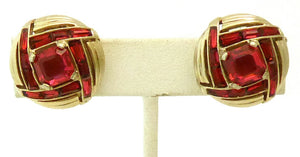 Vintage Boucher Red Rhinestone Earrings