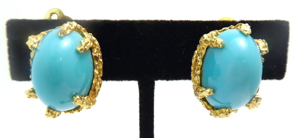 Vintage Faux Turquoise Clip-back Panetta Earrings