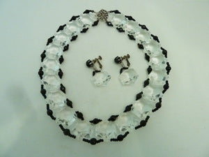 Vintage Signed Miriam Haskell Lucite and Black Bead Necklace & Earrings