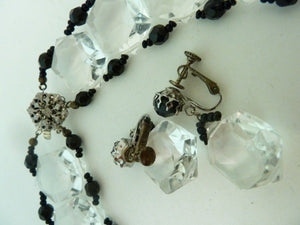 Vintage Signed Miriam Haskell Lucite and Black Bead Necklace & Earrings