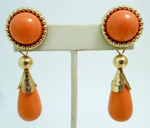Load image into Gallery viewer, Vintage 1980&#39;s Faux Coral &amp; Rhinestone Earrings