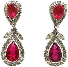 Load image into Gallery viewer, Vintage Signed Panetta Red &amp; Clear Crystal Earrings