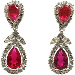 Vintage Signed Panetta Red & Clear Crystal Earrings