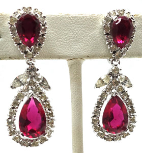Vintage Signed Panetta Red & Clear Crystal Earrings