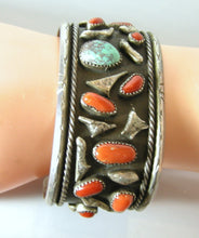 Load image into Gallery viewer, Vintage Sterling Zuni Coral And Turquoise Nugget Cuff