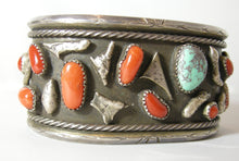 Load image into Gallery viewer, Vintage Sterling Zuni Coral And Turquoise Nugget Cuff