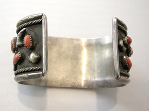 Vintage Sterling Zuni Coral And Turquoise Nugget Cuff