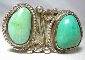 Vintage American Indian Pawn Double Turquoise Ring - JD10546