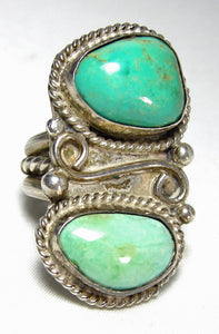 Vintage American Indian Pawn Double Turquoise Ring - JD10546