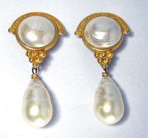 Vintage Signed Jaded Large Pearl Drop Earrings  - JD10294