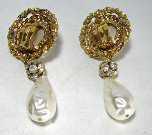 Vintage Signed Nancy M Dramatic Faux Pearl Drop Earrings- JD10443
