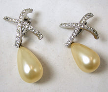 Load image into Gallery viewer, Vintage Rhinestone And Faux Pearl Drop Earrings