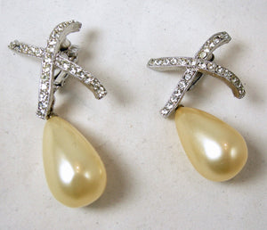 Vintage Rhinestone And Faux Pearl Drop Earrings