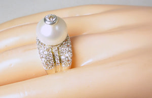"Ralph Lauren" Sterling Silver Cultured Pearl & White Sapphire Ring