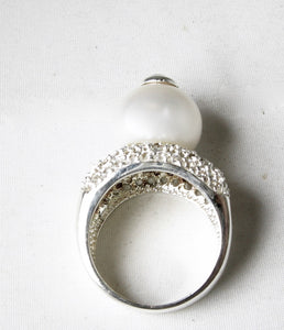 "Ralph Lauren" Sterling Silver Cultured Pearl & White Sapphire Ring