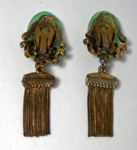 Load image into Gallery viewer, Vintage 1930s Jadite Bronze Tassel Earrings  - JD10262