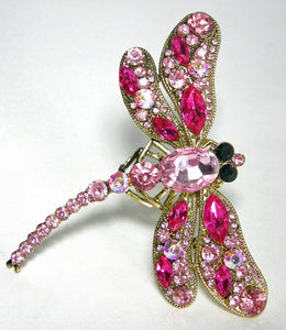 Huge Vintage Pink Crystal Dragonfly Brooch - JD10305
