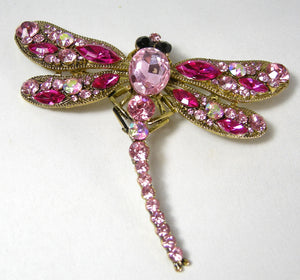 Huge Vintage Pink Crystal Dragonfly Brooch - JD10305