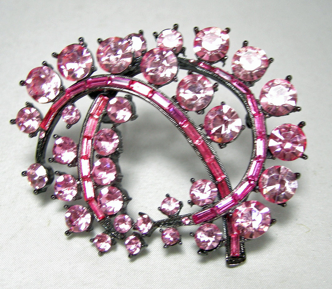 Vintage Large Swirly Pink Crystal Brooch  - JD10404