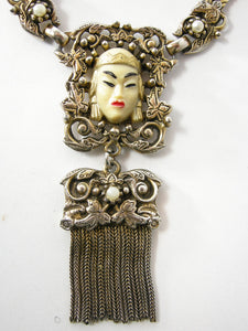 Vintage Unusual Selro Selini Asian Princess Necklace and Earring Set