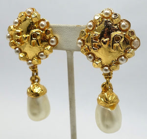 Vintage Signed Edouard Rambaud Dangling Faux Pearl Earrings