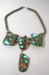 Vintage Sterling Rare Indian Morenci Turquoise Necklace By Albert Jake