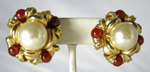Load image into Gallery viewer, Vintage Faux Pearl &amp; Faux Garnet Clip Earrings - JD10470