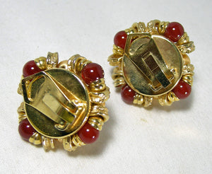 Vintage Faux Pearl & Faux Garnet Clip Earrings - JD10470