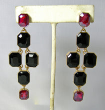 Load image into Gallery viewer, Jet and Faux Ruby Drop Earrings  - JD10363