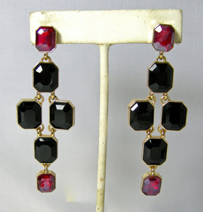 Jet and Faux Ruby Drop Earrings  - JD10363