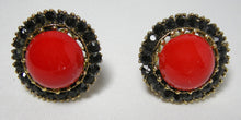 Load image into Gallery viewer, Vintage Signed Karu Red And Black Button Earrings   - JD10288