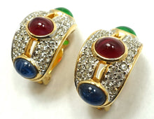 Load image into Gallery viewer, Vintage Red, Green, Blue Crystal Earrings